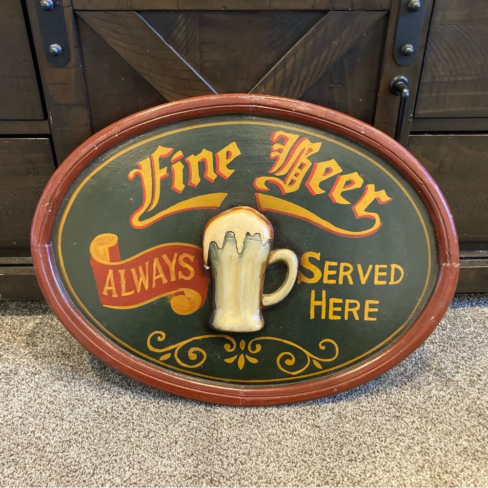 Vintage “Fine Ales Always Served Here” Wooden Pub Sign w/ 3D Beer Mug